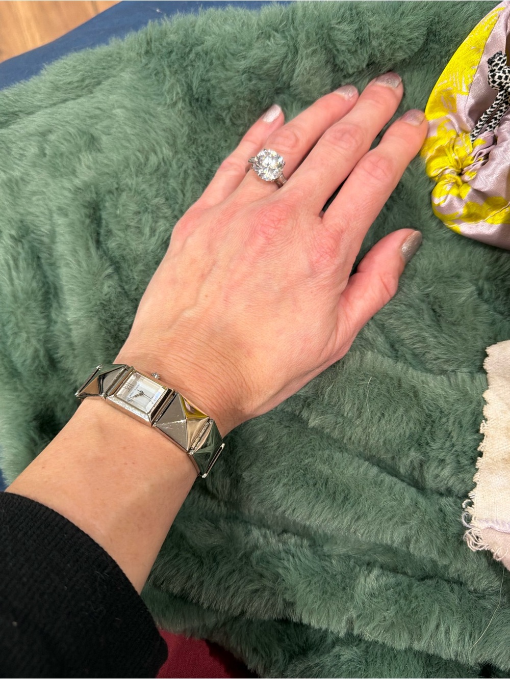 Betsey Johnson Silver Pyramid Link Bracelet Watch